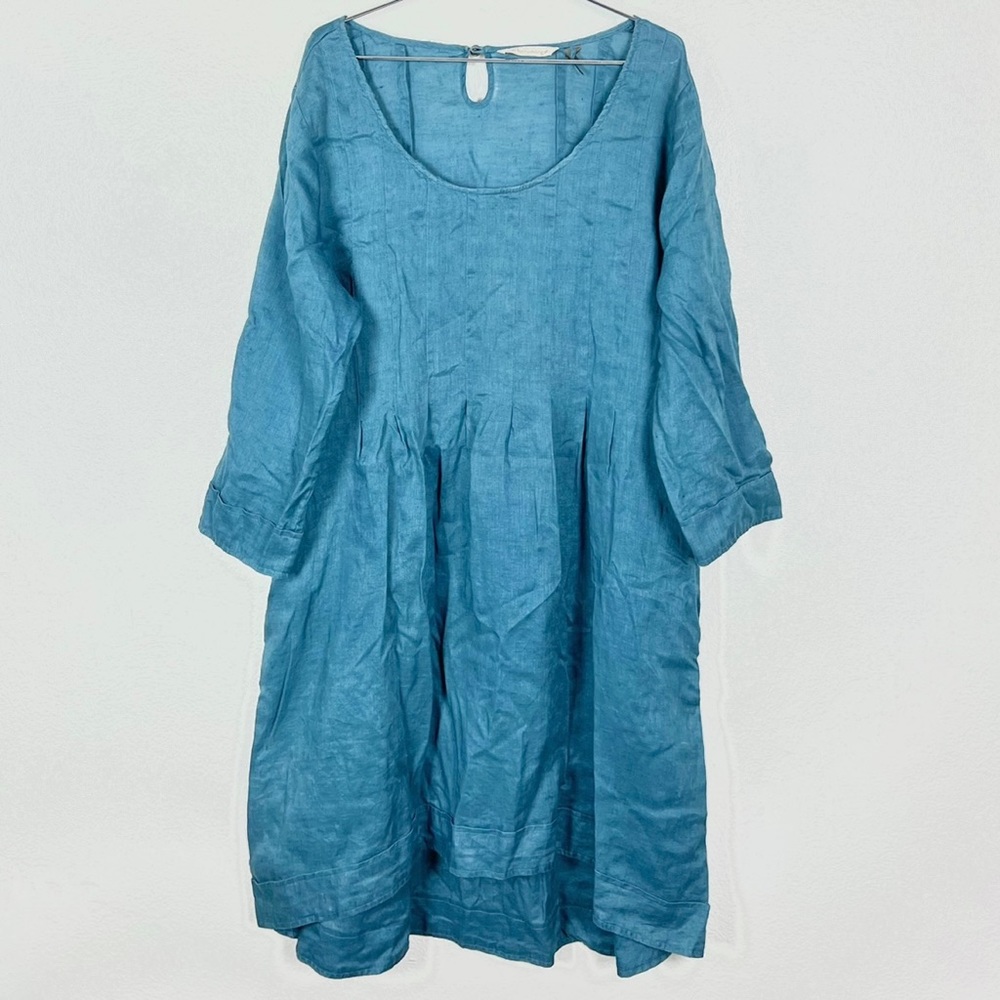 Soft Surroundings Teal Blue Linen Dress